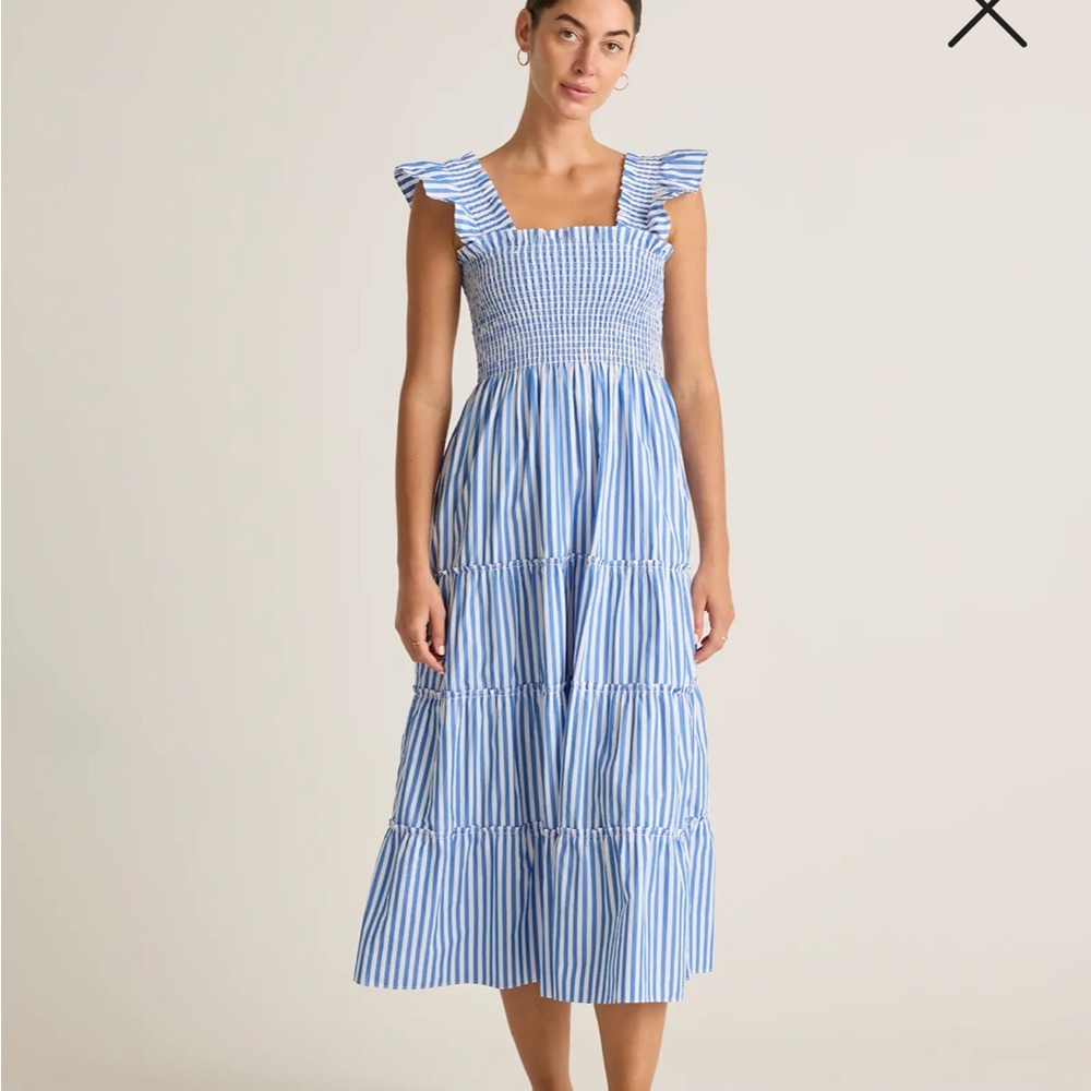 Quince Blue and White Smocked Tiered Sundress